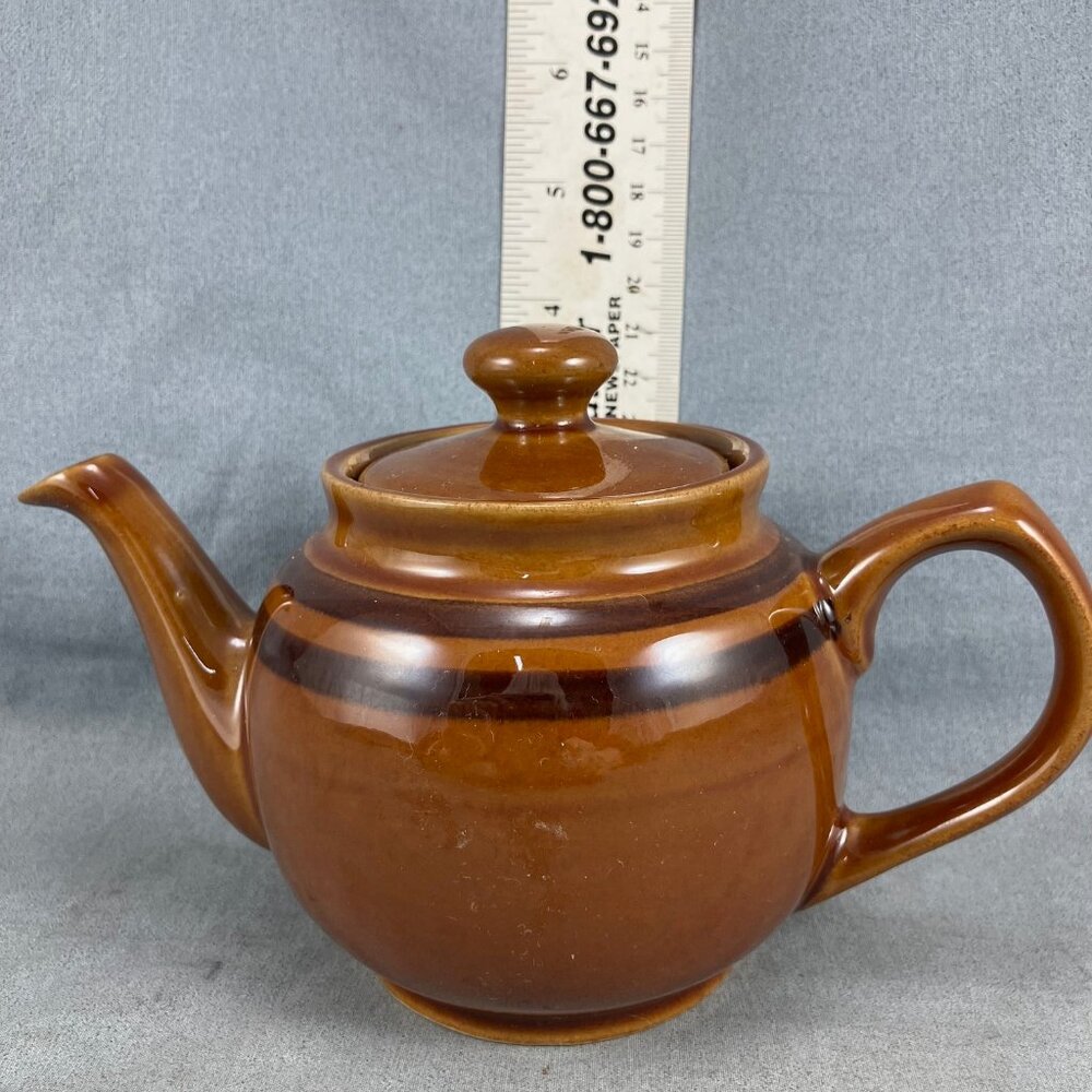 Vtg Teapot Small Sadler Brown Betty Tea pot Dark stripe Single Serve 3"